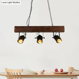 Vintage 3-Headed Metal Island Pendant Light With Black Barrel Shade: Restaurant Lighting On Linear