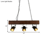 Vintage 3-Headed Metal Island Pendant Light With Black Barrel Shade: Restaurant Lighting On Linear