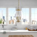 Vintage 3-Light Pendant With Clear Glass Globe Shade - Black/Chrome/Gold Perfect For Dining Room
