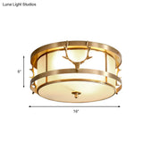 Vintage 4 - Light Brass Antler Ceiling Lamp With Opal Glass Shade