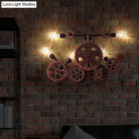 Vintage 5-Light Rustic Gear Wall Sconce For Living Room Décor