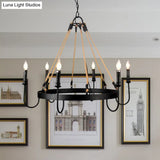 Vintage 6-Head Candle Chandelier Pendant Lamp In Black/Rust For Restaurants