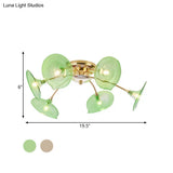 Vintage 6 - Light Ceiling Lamp With Metal Brass Branchlet Design And Flare Green/Cognac Glass Shade