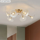 Vintage 6 - Light Ceiling Lamp With Metal Brass Branchlet Design And Flare Green/Cognac Glass Shade