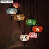 Vintage 7-Bulb Globe Glass Pendant Ceiling Chandelier In Bronze Finish