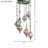 Vintage 7-Bulb Globe Glass Pendant Ceiling Chandelier In Bronze Finish