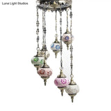 Vintage 7-Bulb Globe Glass Pendant Ceiling Chandelier In Bronze Finish