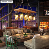 Vintage 8-Light Island Pendant Chandelier In Black: Rectangle White Fabric & Clear Glass