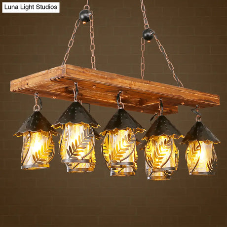 Vintage 8-Light Island Pendant Chandelier In Black: Rectangle White Fabric & Clear Glass