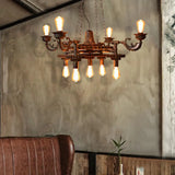 Vintage 9-Light Bronze Chandelier With Exposed Bulbs For Dining Room