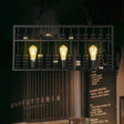 Vintage Abacus Pendant Ceiling Fixture - Metal Black 3 Bulbs Hanging Lamp For Restaurants