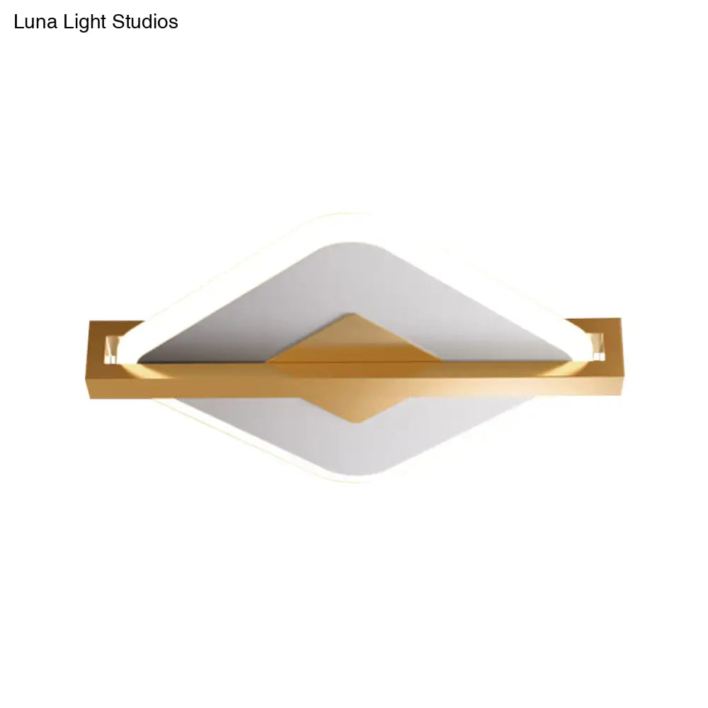 Vintage Acrylic Led Ceiling Mount Light - Black/White - Gold Rhombus Design With Frame Guard