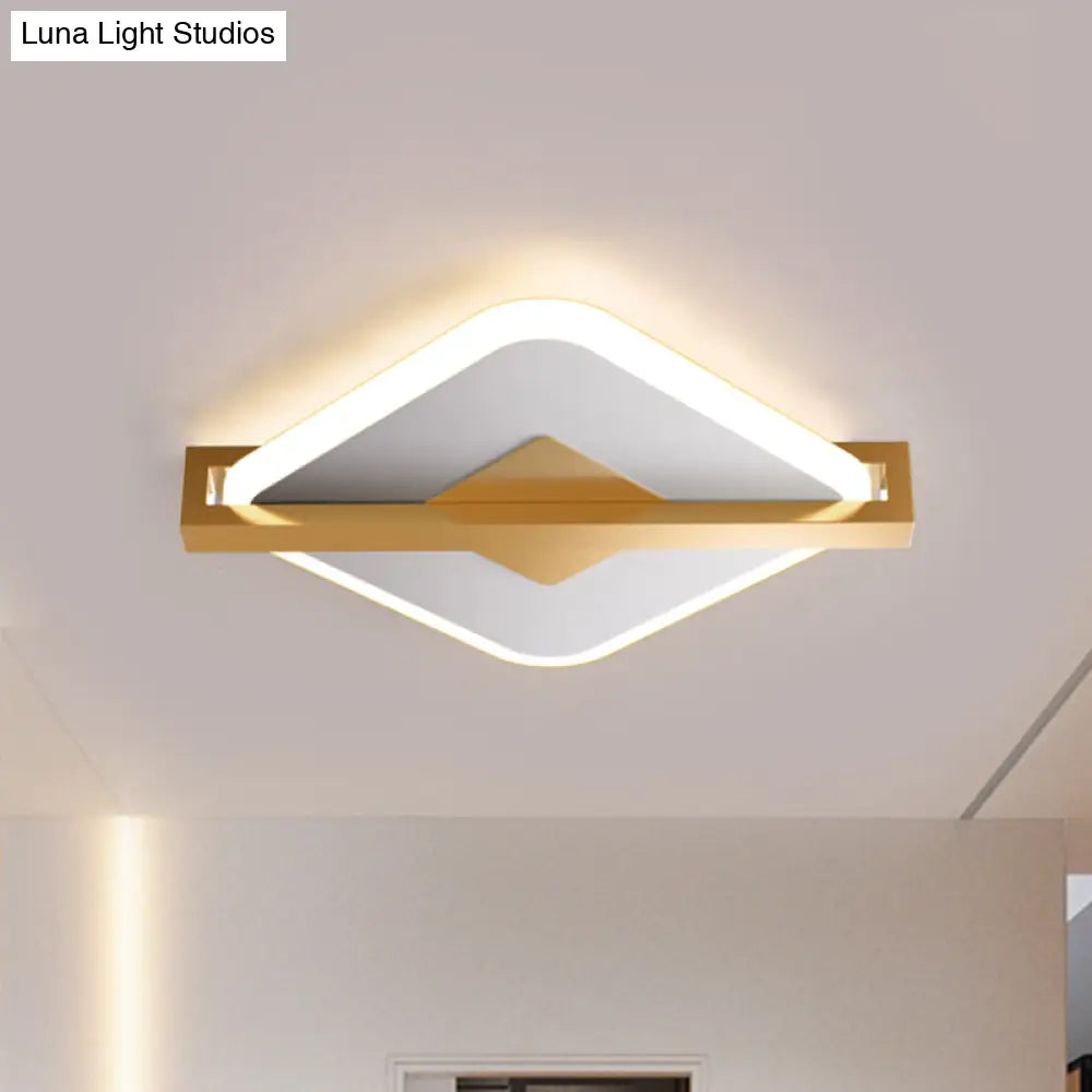 Vintage Acrylic Led Ceiling Mount Light - Black/White - Gold Rhombus Design With Frame Guard