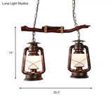 Vintage Aged Copper 2-Light Lantern Pendant For Dining Room