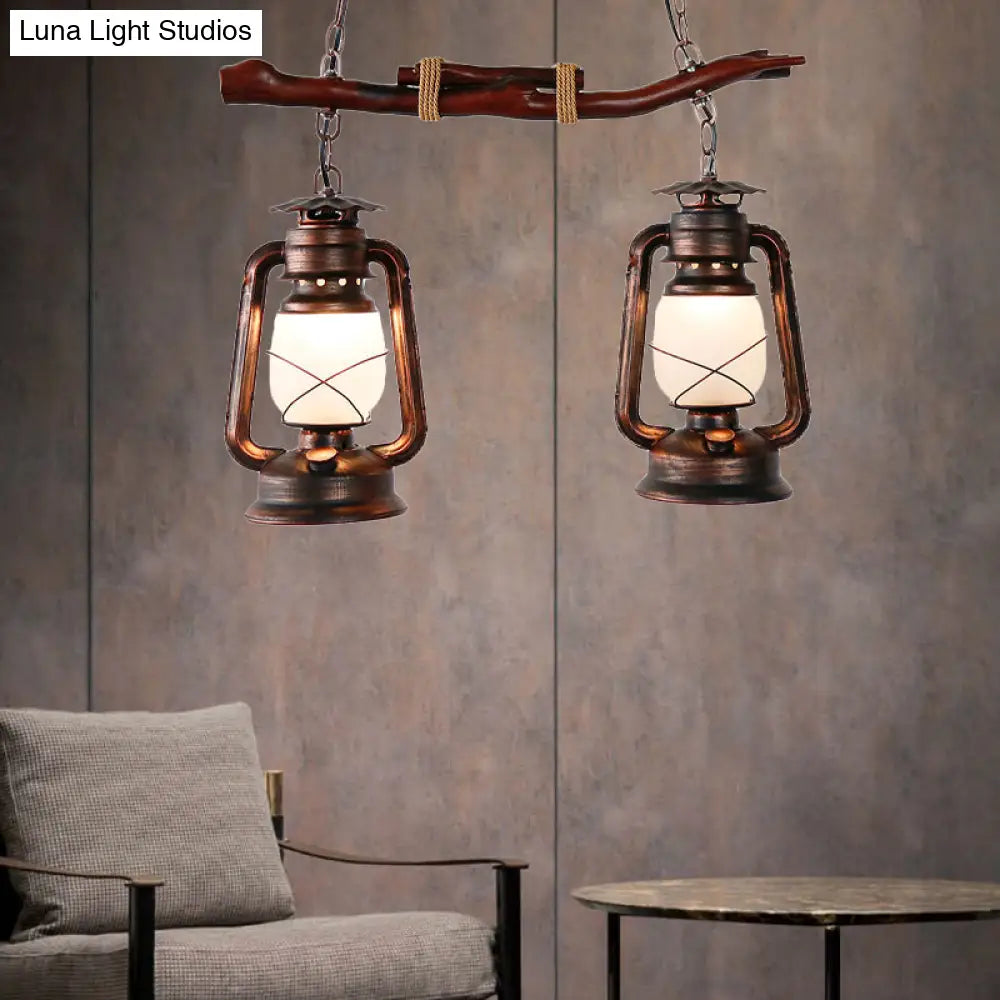 Vintage Aged Copper 2-Light Lantern Pendant For Dining Room