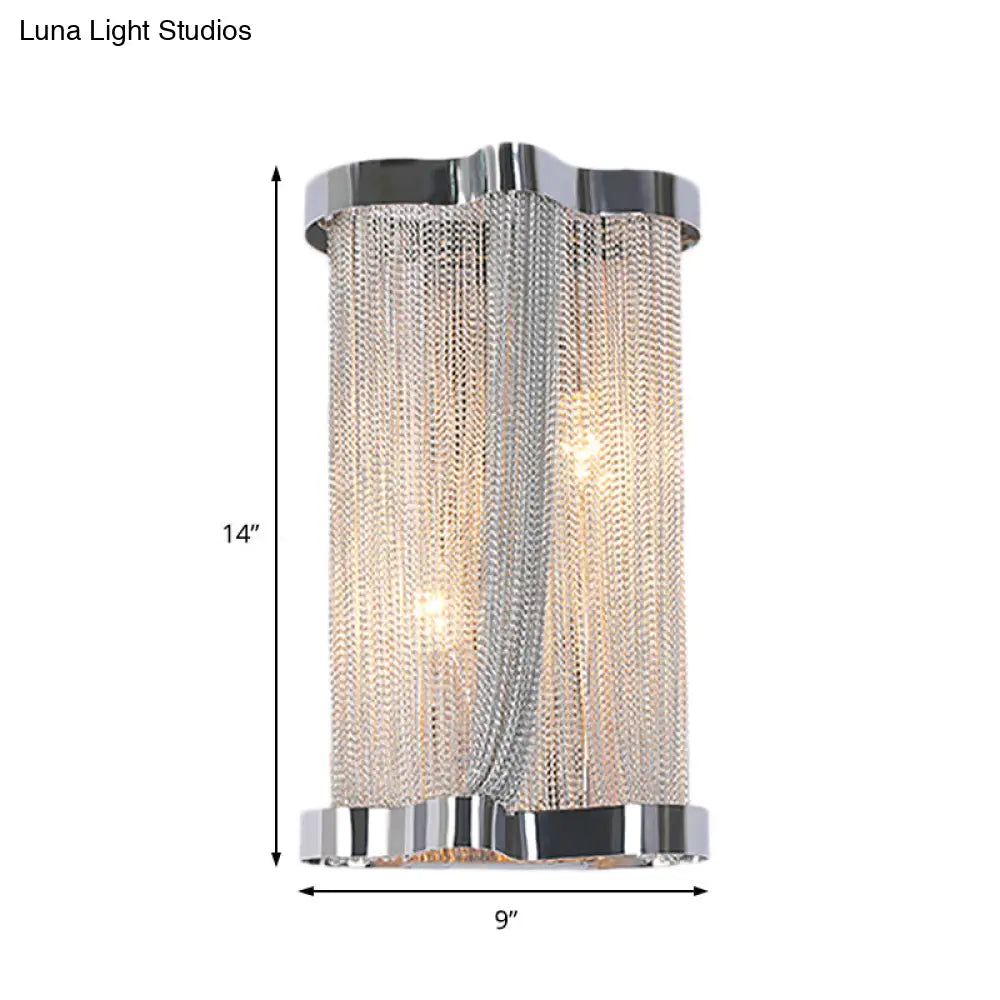 Vintage Aluminum Wall Lamp With Tassel Sconce Cylinder Shade In Gold/Silver - Set Of 2 Lights