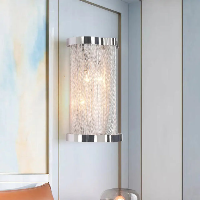 Vintage Aluminum Wall Lamp With Tassel Sconce Cylinder Shade In Gold/Silver - Set Of 2 Lights Silver