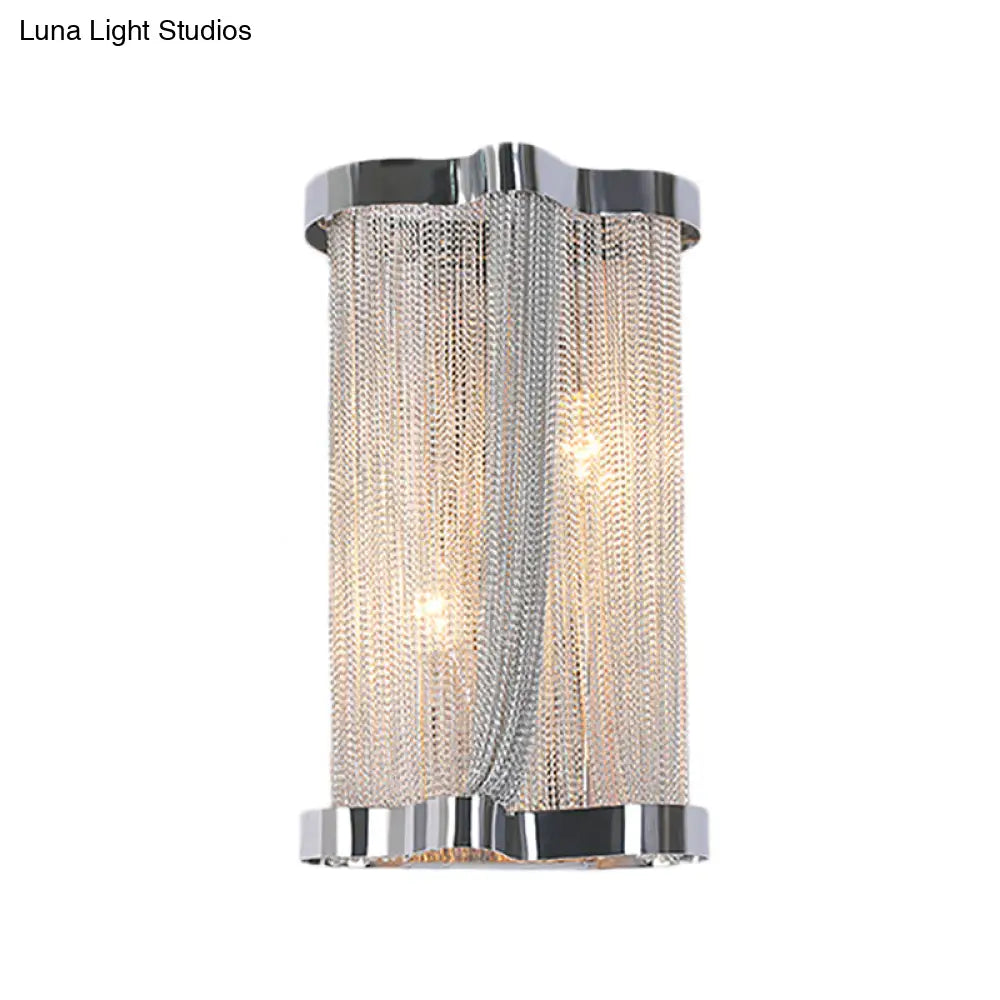 Vintage Aluminum Wall Lamp With Tassel Sconce Cylinder Shade In Gold/Silver - Set Of 2 Lights