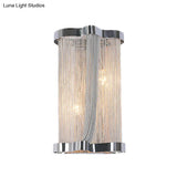 Vintage Aluminum Wall Lamp With Tassel Sconce Cylinder Shade In Gold/Silver - Set Of 2 Lights