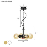 Vintage Amber/Clear Glass Chandelier Pendant Lamp - 4 Lights Global Black Hanging Ceiling Fixture