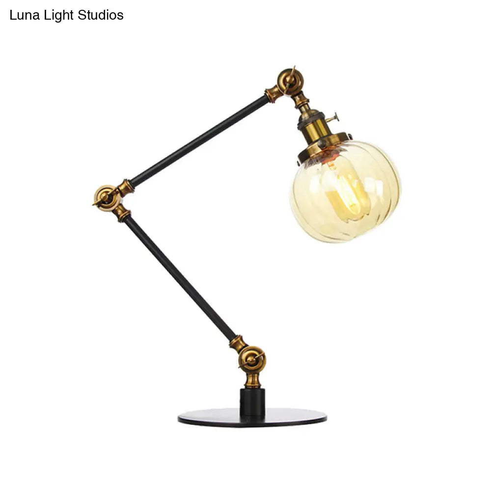 Vintage Amber/Clear Glass Table Lamp With Global Styling For Bedroom 1-Light Black/Bronze Finish