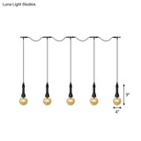 Vintage Amber Glass Ball Pendant Lamp In Black - Tandem Led Ceiling Light 3/5/7-Light Coffee House