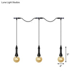 Vintage Amber Glass Ball Pendant Lamp In Black - Tandem Led Ceiling Light 3/5/7-Light Coffee House