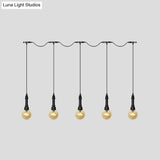 Vintage Amber Glass Ball Pendant Lamp In Black - Tandem Led Ceiling Light 3/5/7-Light Coffee House