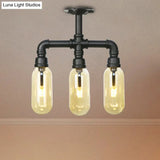 Vintage Amber Glass Ceiling Light With Matte Black Semi Flush Design - 3/4 Oval Shade