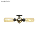 Vintage Amber Glass Ceiling Light With Matte Black Semi Flush Design - 3/4 Oval Shade
