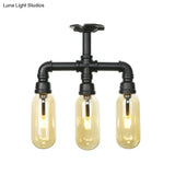 Vintage Amber Glass Ceiling Light With Matte Black Semi Flush Design - 3/4 Oval Shade