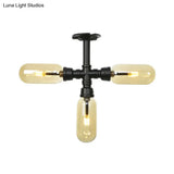 Vintage Amber Glass Ceiling Light With Matte Black Semi Flush Design - 3/4 Oval Shade