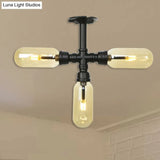 Vintage Amber Glass Ceiling Light With Matte Black Semi Flush Design - 3/4 Oval Shade