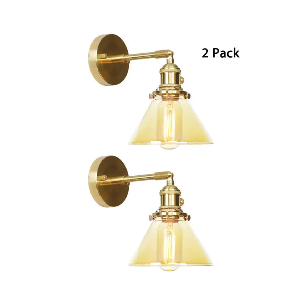 Vintage Amber Glass Conical Wall Sconce - 1-Light Rotatable Fixture For Foyer Lighting / 2