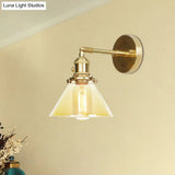 Vintage Amber Glass Conical Wall Sconce - 1-Light Rotatable Fixture For Foyer Lighting
