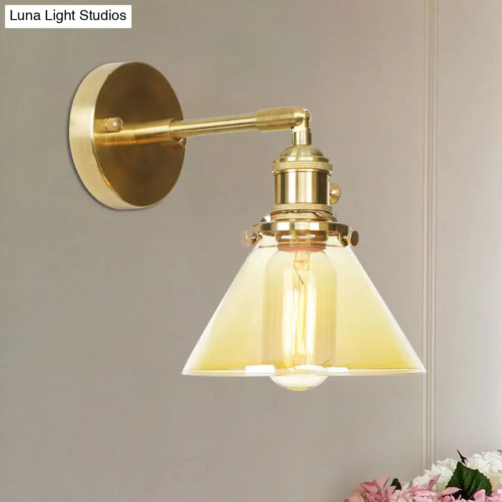 Vintage Amber Glass Conical Wall Sconce - 1-Light Rotatable Fixture For Foyer Lighting