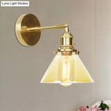 Vintage Amber Glass Conical Wall Sconce - 1-Light Rotatable Fixture For Foyer Lighting