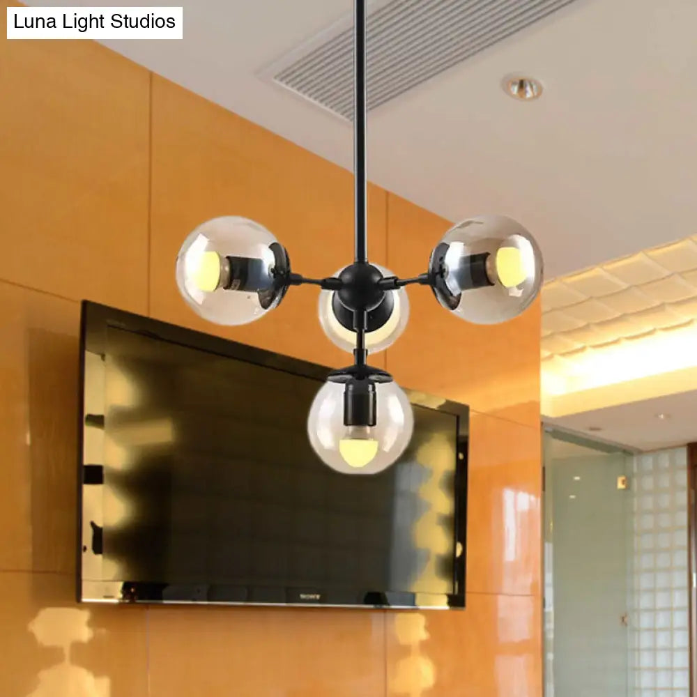 Vintage Amber Glass Orb Chandelier - 4-Light Black Ceiling Fixture For Dining Room
