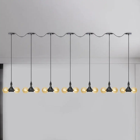 Vintage Amber Glass Pendant Lamp With Black Tandem Led And Multi-Head Design 14 /