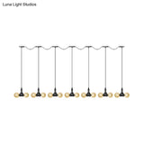 Vintage Amber Glass Pendant Lamp With Black Tandem Led And Multi-Head Design