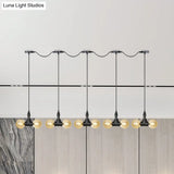 Vintage Amber Glass Pendant Lamp With Black Tandem Led And Multi-Head Design