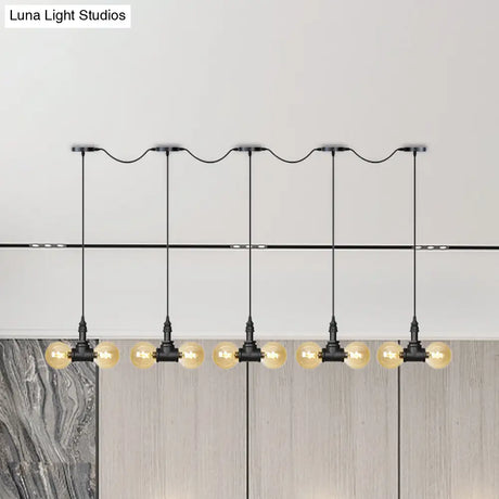 Vintage Amber Glass Pendant Lamp With Black Tandem Led And Multi-Head Design