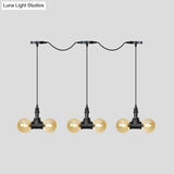 Vintage Amber Glass Pendant Lamp With Black Tandem Led And Multi-Head Design