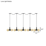 Vintage Amber Glass Pendant Lamp With Black Tandem Led And Multi-Head Design