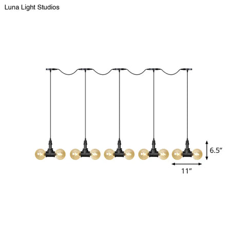 Vintage Amber Glass Pendant Lamp With Black Tandem Led And Multi-Head Design