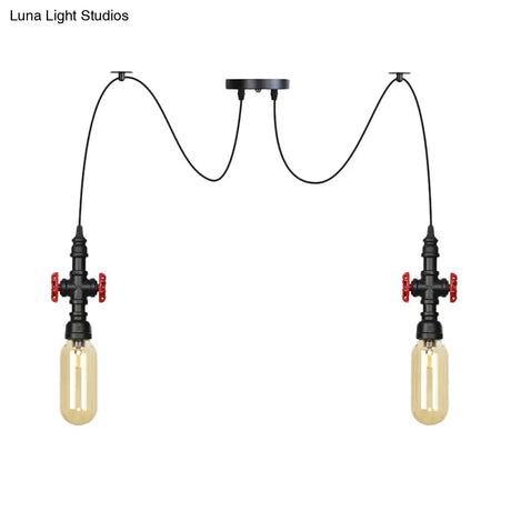 Vintage Amber Glass Pendant Light - 2/3/6-Light Led Suspension Lamp For Coffee Shops In Black