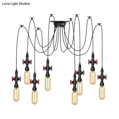 Vintage Amber Glass Pendant Light - 2/3/6-Light Led Suspension Lamp For Coffee Shops In Black
