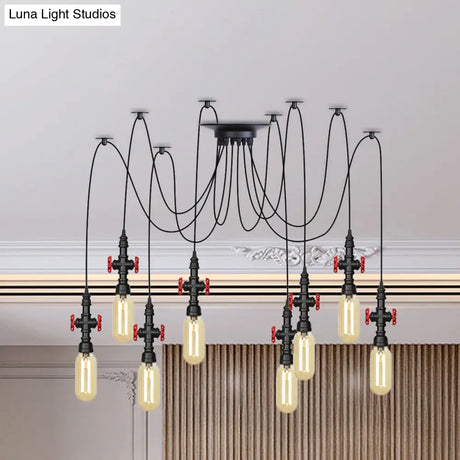 Vintage Amber Glass Pendant Light - 2/3/6-Light Led Suspension Lamp For Coffee Shops In Black