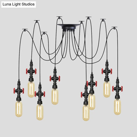 Vintage Amber Glass Pendant Light - 2/3/6-Light Led Suspension Lamp For Coffee Shops In Black