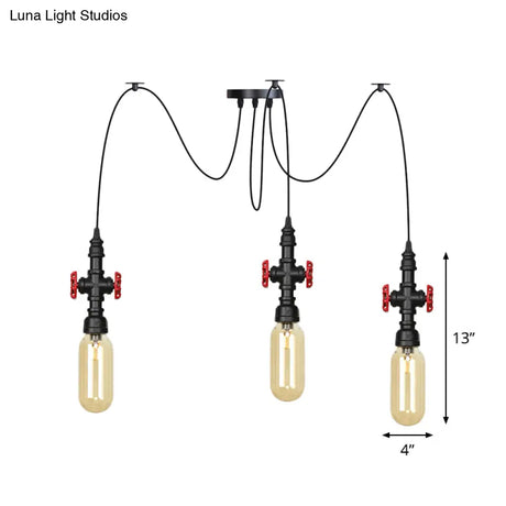 Vintage Amber Glass Pendant Light - 2/3/6-Light Led Suspension Lamp For Coffee Shops In Black